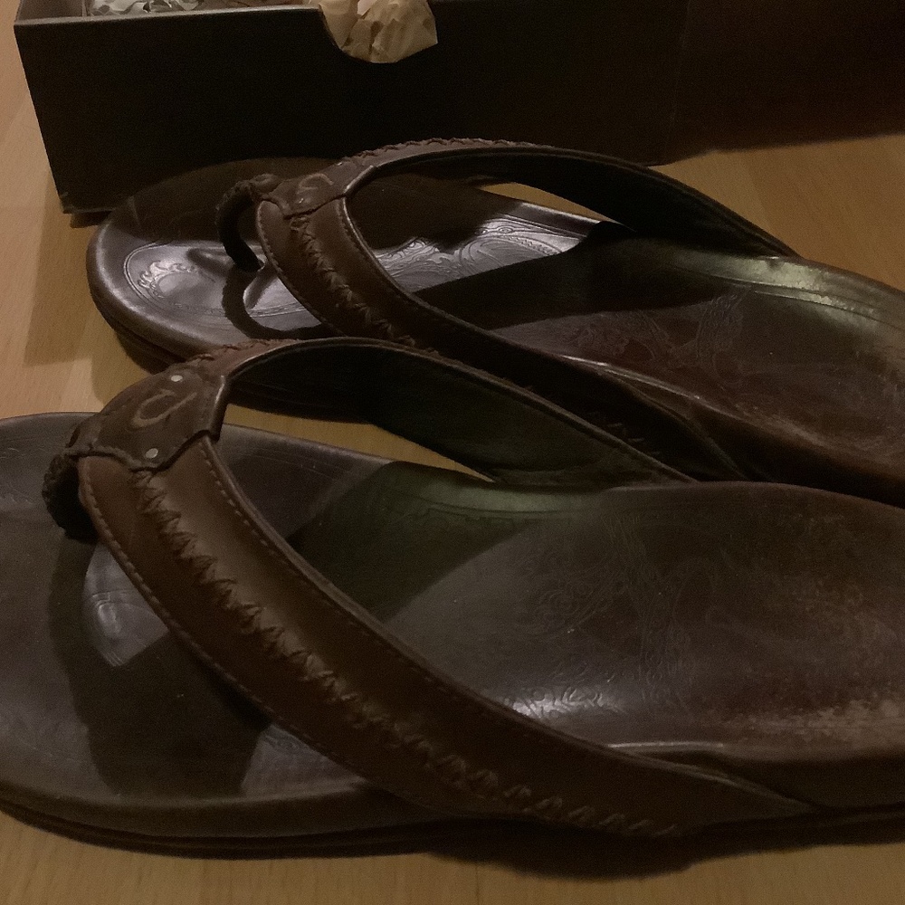 Olukai Mea Ola Leather Sandals, Tan Dark Java, Men’s US 11/Eur 44